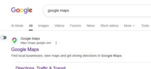 First, open Google and search for Google Maps in the search bar.